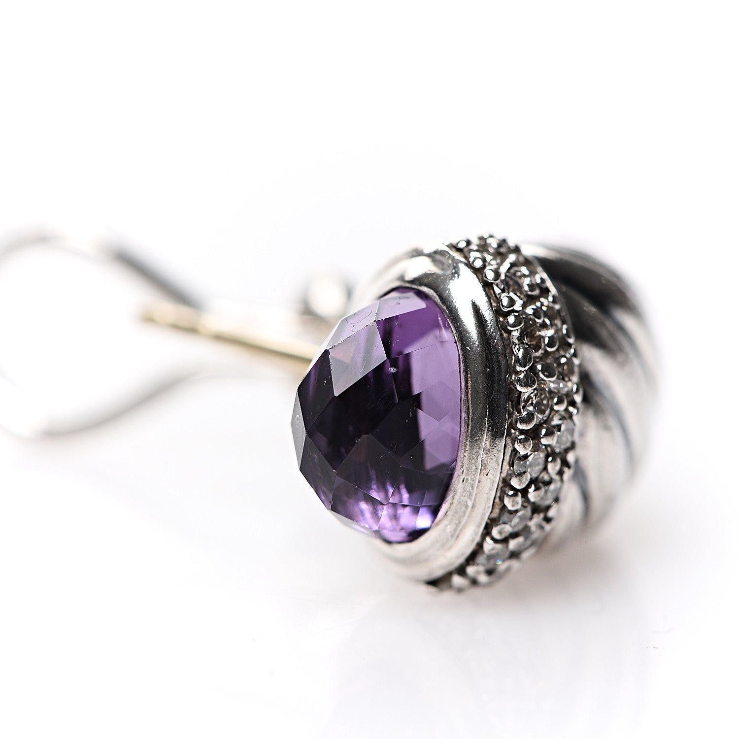 David Yurman Sterling Silver Diamond Amethyst Shrimp Earrings 6 of 6