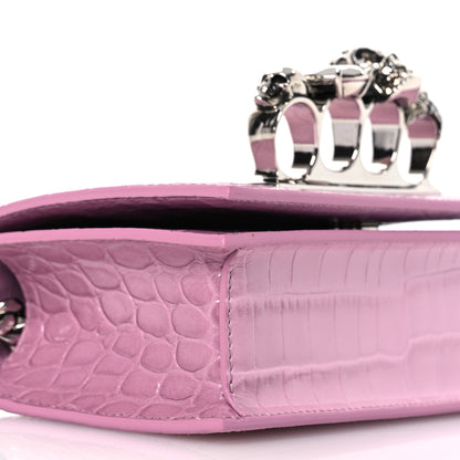 Alexander McQueen Shiny Crocodile Embossed Jeweled Satchel Pink 9 of 11