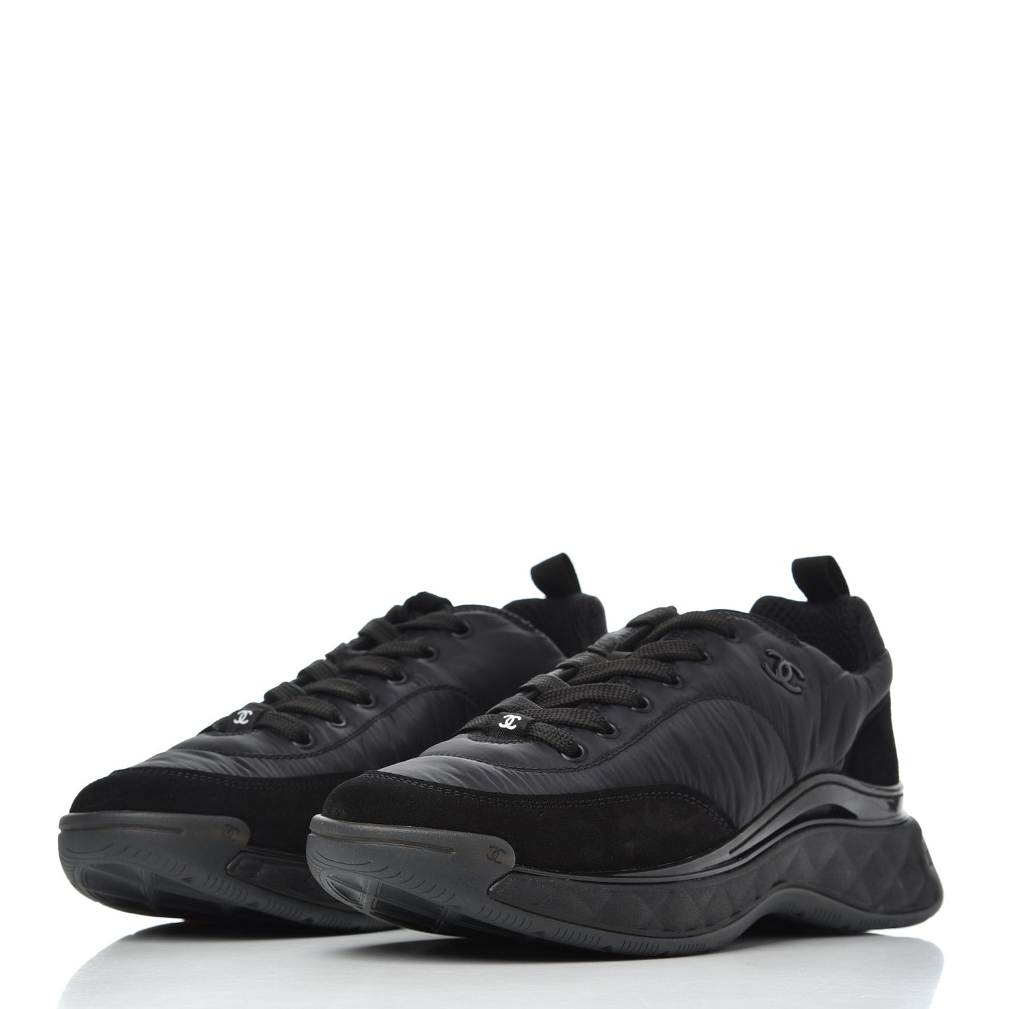 Nylon Suede Calfskin CC Sneakers 40.5 Black
