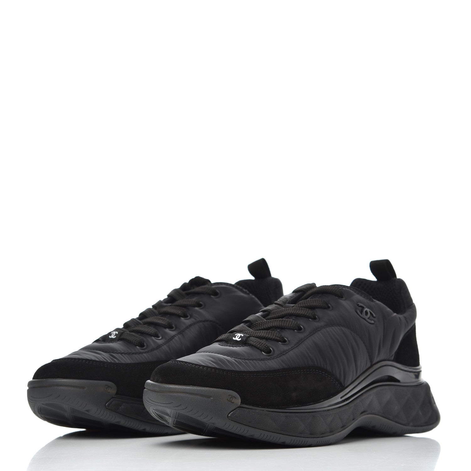 Chanel Nylon Suede Calfskin CC Sneakers 40.5 Black 3 of 9