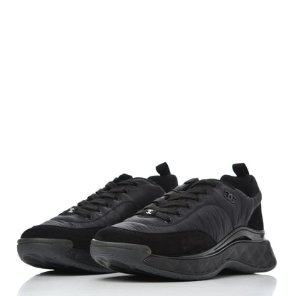 Chanel Nylon Suede Calfskin CC Sneakers 40.5 Black 3 of 9