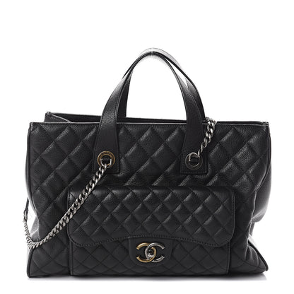 Chanel Grained Calfskin Quilted Large Casual Pocket Tote Black 1 of 9