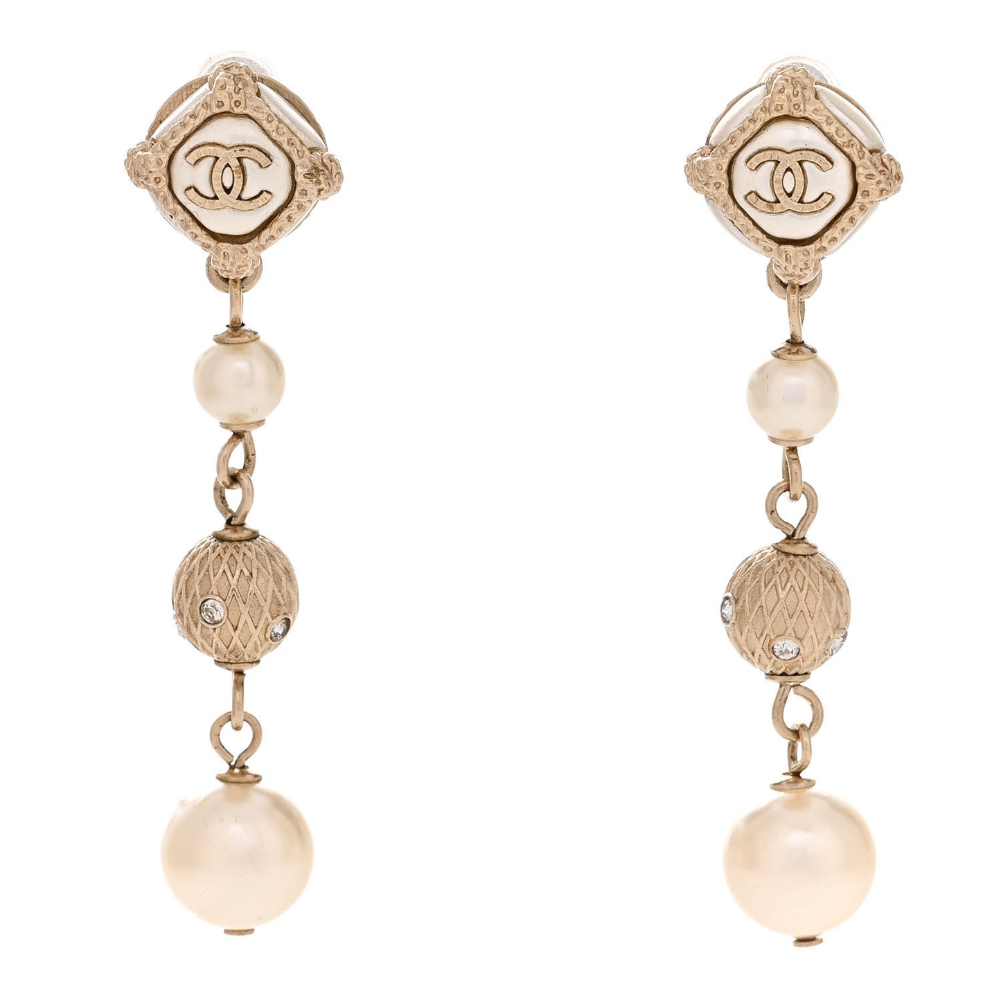 Pearl CC Drop Earrings Gold White