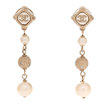 Chanel Pearl CC Drop Earrings Gold White 1 of 5