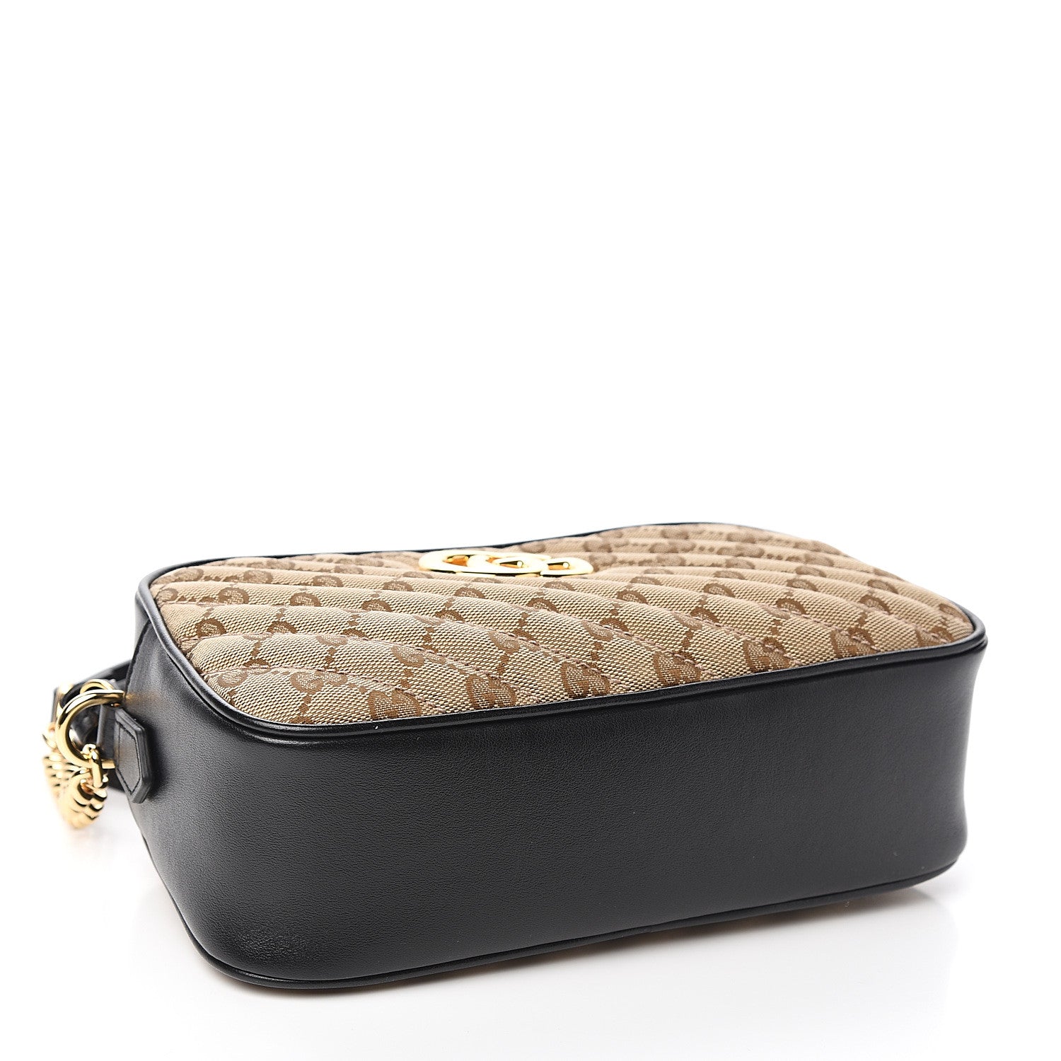 Gucci Monogram Matelasse Diagonal Small GG Marmont Chain Shoulder Bag Beige Black 3 of 9