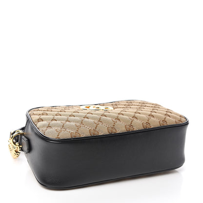 Gucci Monogram Matelasse Diagonal Small GG Marmont Chain Shoulder Bag Beige Black 3 of 9