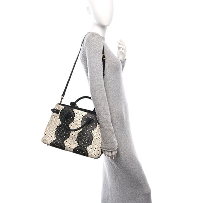 Burberry Grainy Calfskin Perforated Medium Broguing Banner Tote White Black 2 of 10