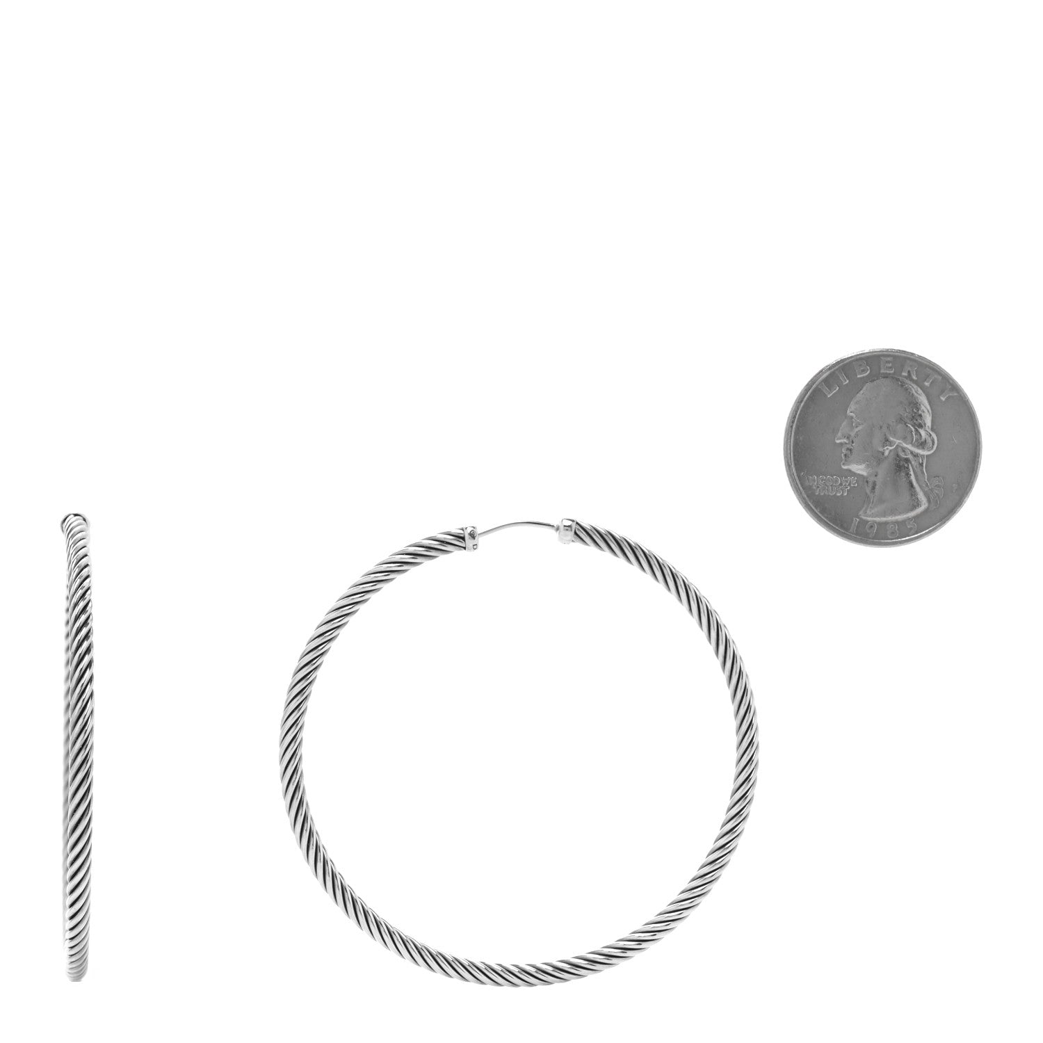 David Yurman Sterling Silver Large Sculpted Cable Hoop Earrings 2 of 4