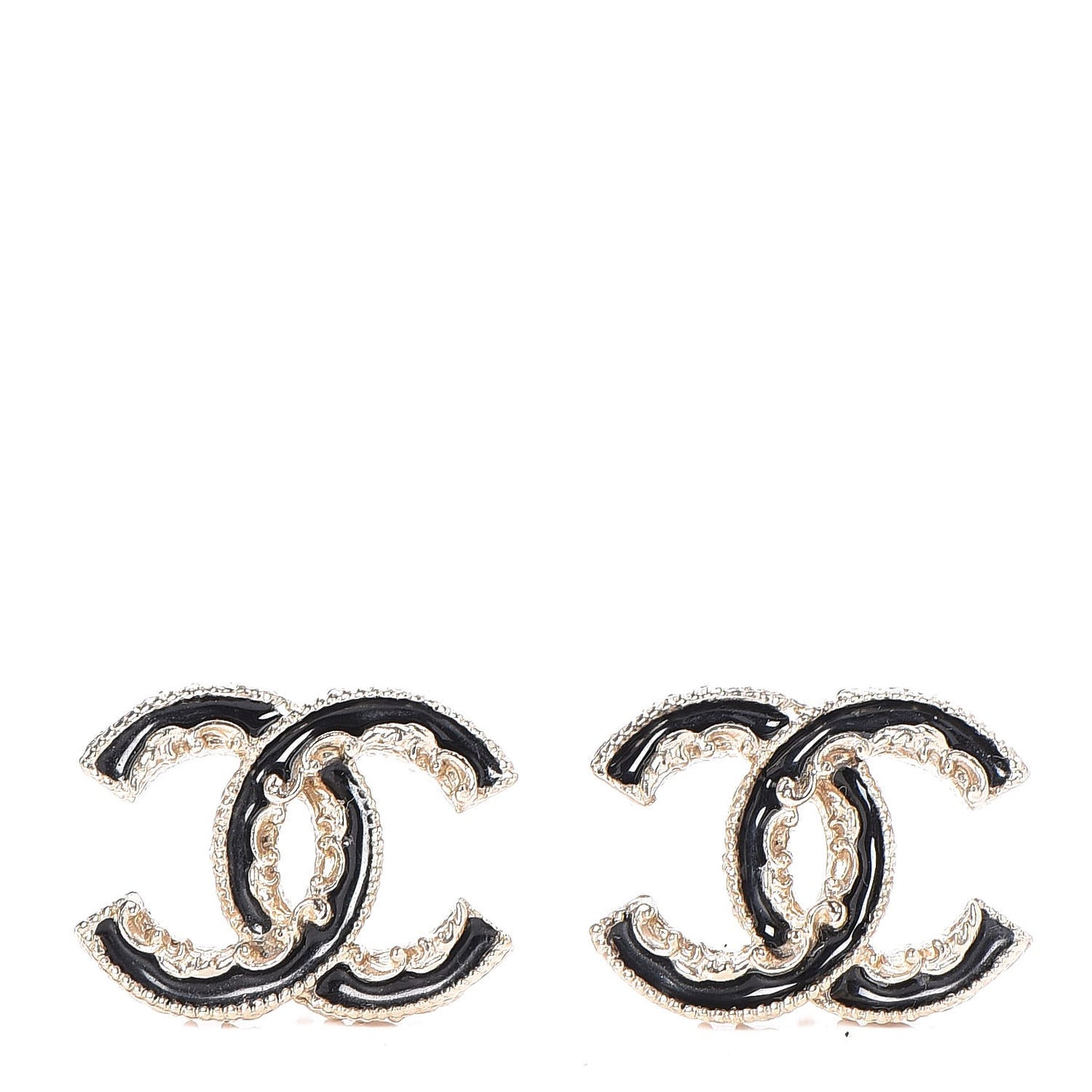 Enamel CC Baroque Earrings Black Gold