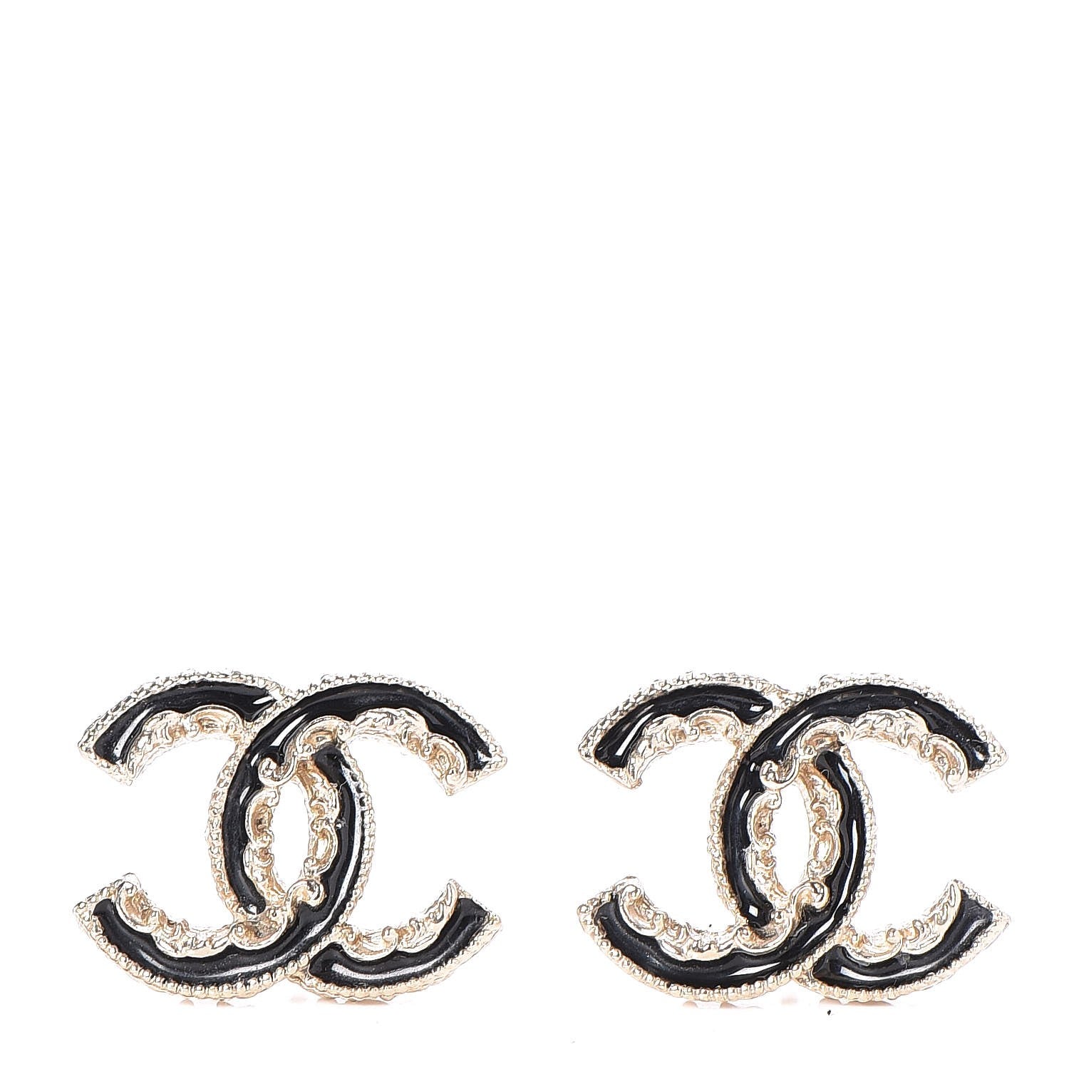 Chanel Enamel CC Baroque Earrings Black Gold 1 of 5