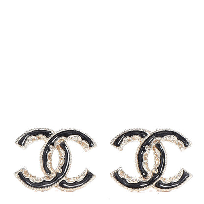 Chanel Enamel CC Baroque Earrings Black Gold 1 of 5