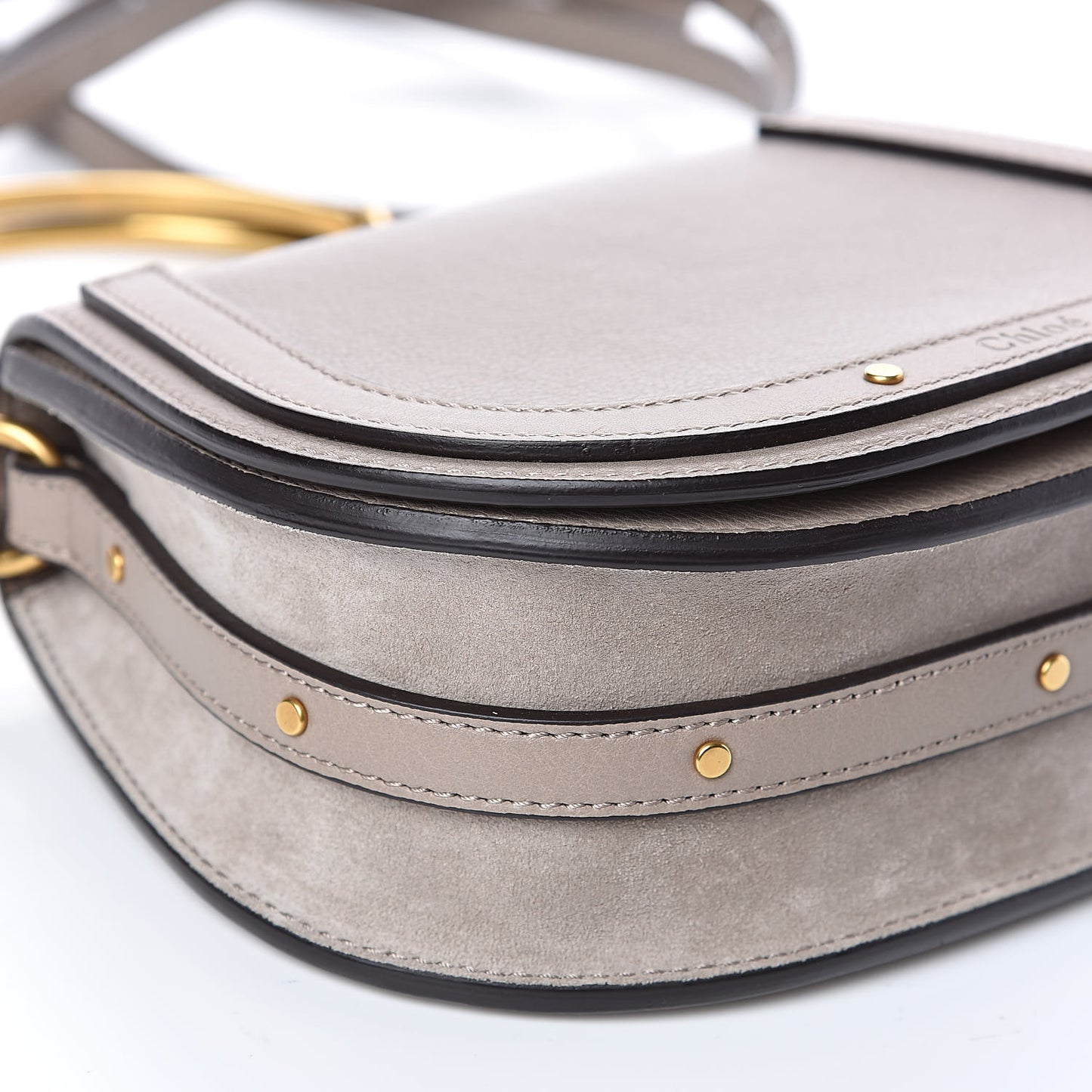 Calfskin Suede Small Nile Bracelet Bag Motty Grey