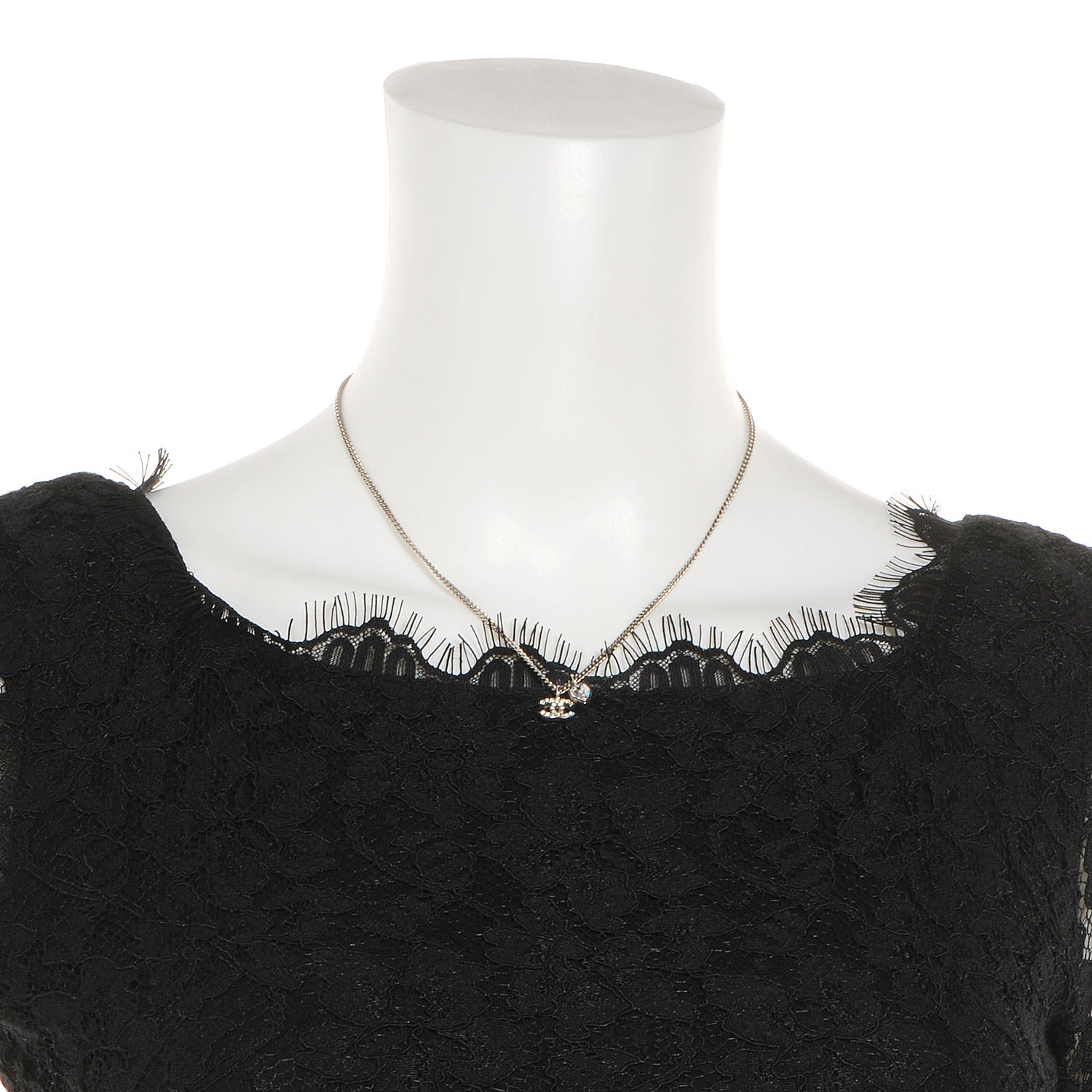Chanel Crystal Mini Heart CC Necklace Silver 2 of 5