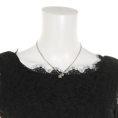 Chanel Crystal Mini Heart CC Necklace Silver 2 of 5