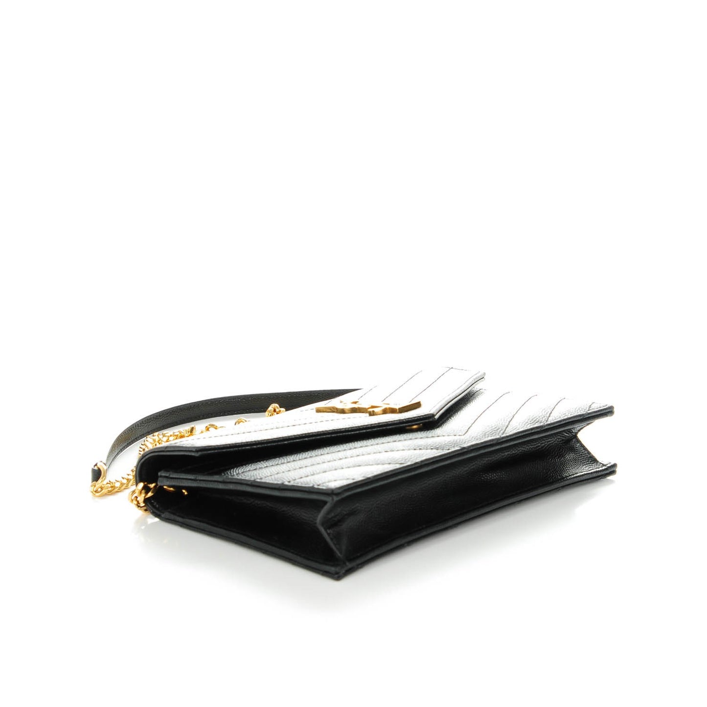 Grain De Poudre Matelasse Chevron Monogram Chain Wallet Black