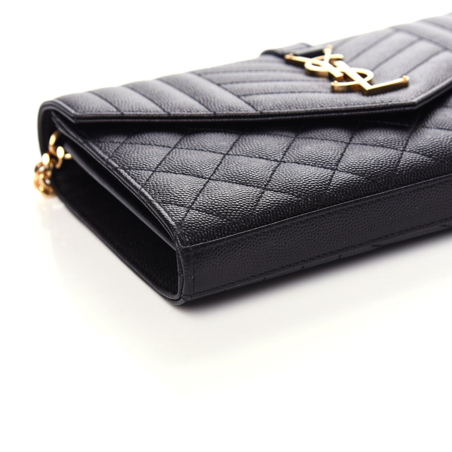 Grain De Poudre Mixed Matelasse Triquilt Monogram Chain Wallet Black