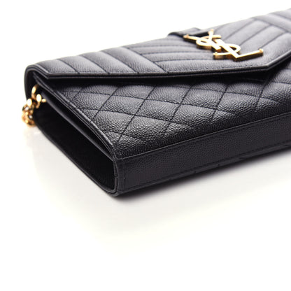 Saint Laurent Grain De Poudre Mixed Matelasse Triquilt Monogram Chain Wallet Black 7 of 9