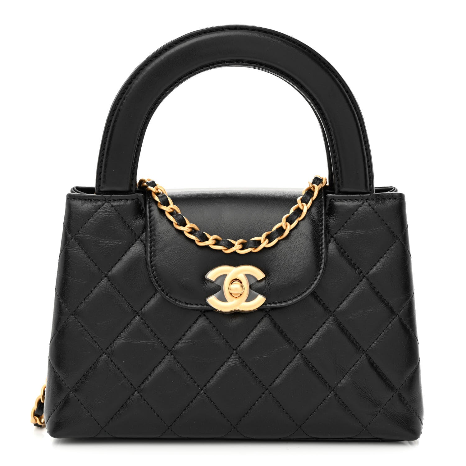 Chanel Shiny Aged Calfskin Quilted Nano Kelly Shopper Black 1 of 11
