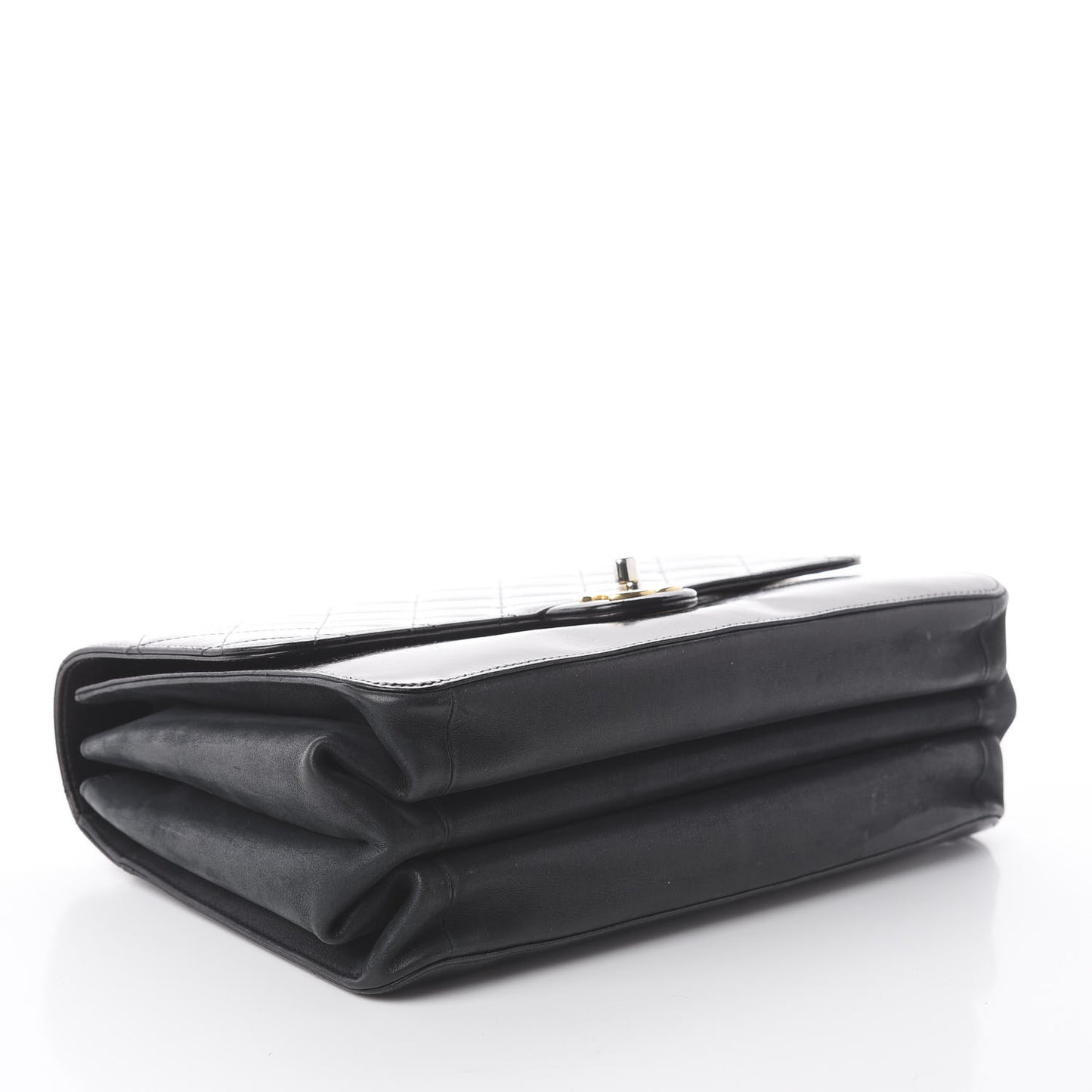 Aged Glazed Calfskin Quilted Straight Lined Flap Black