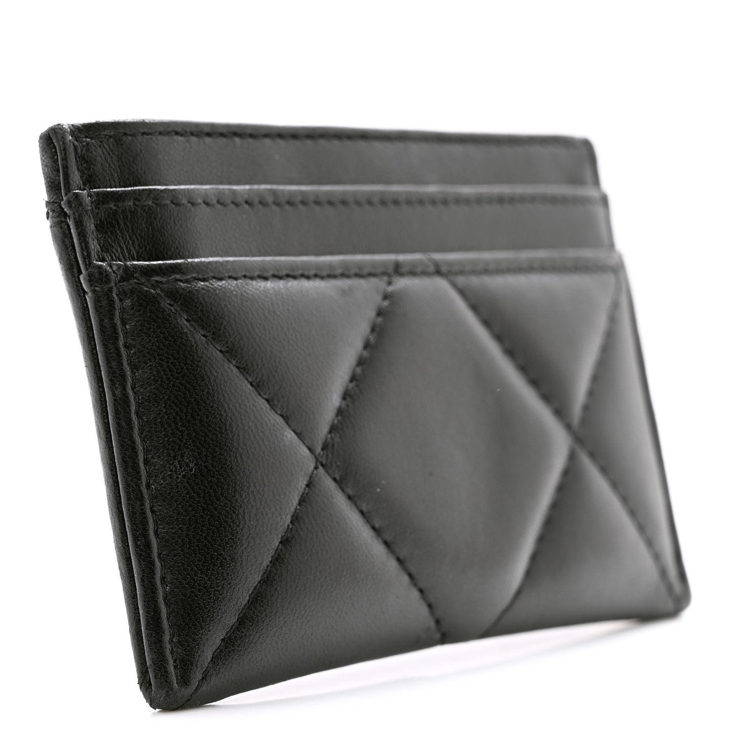 Lambskin Quilted Chanel 19 Card Holder Black