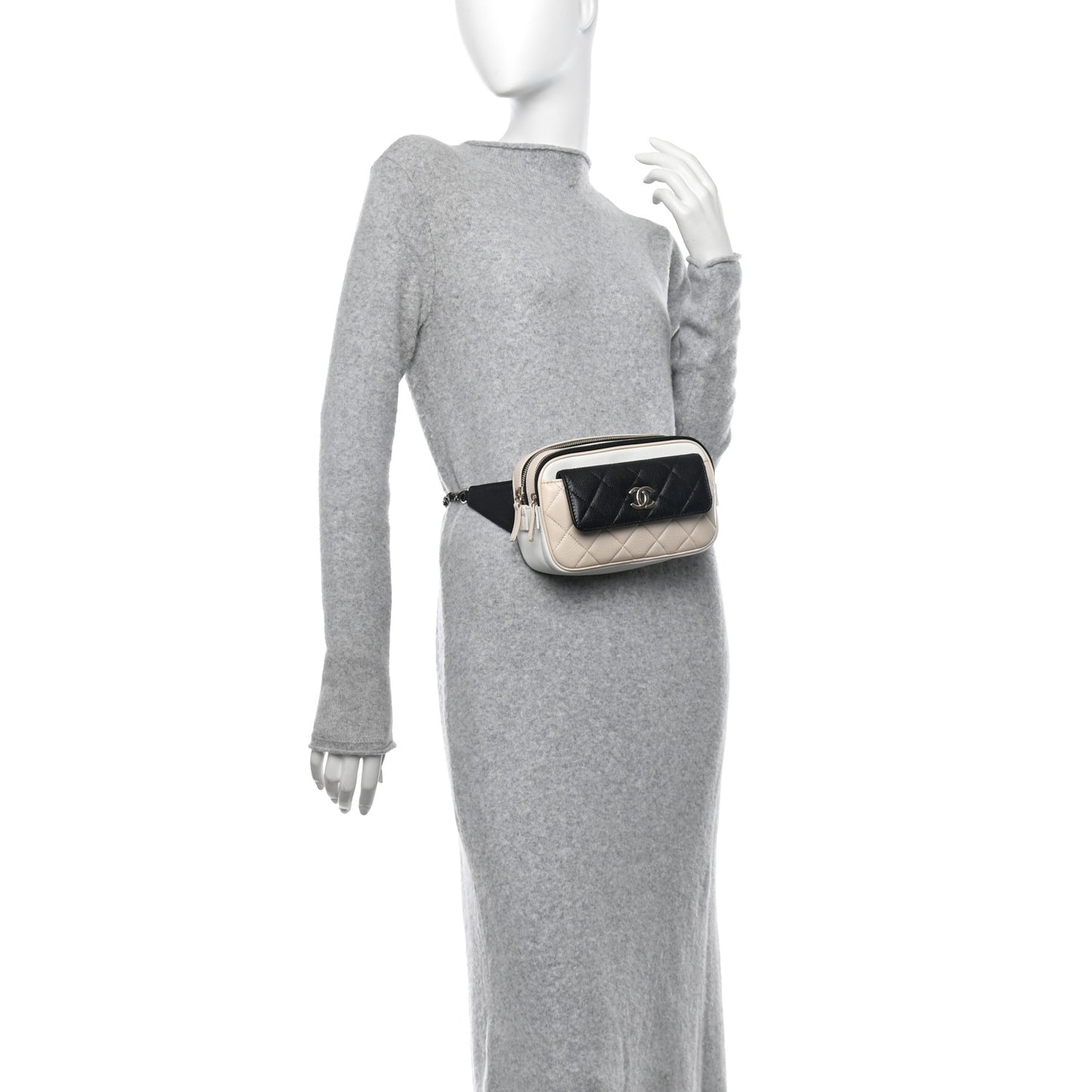 Goatskin Quilted Waist Bag Beige White Black