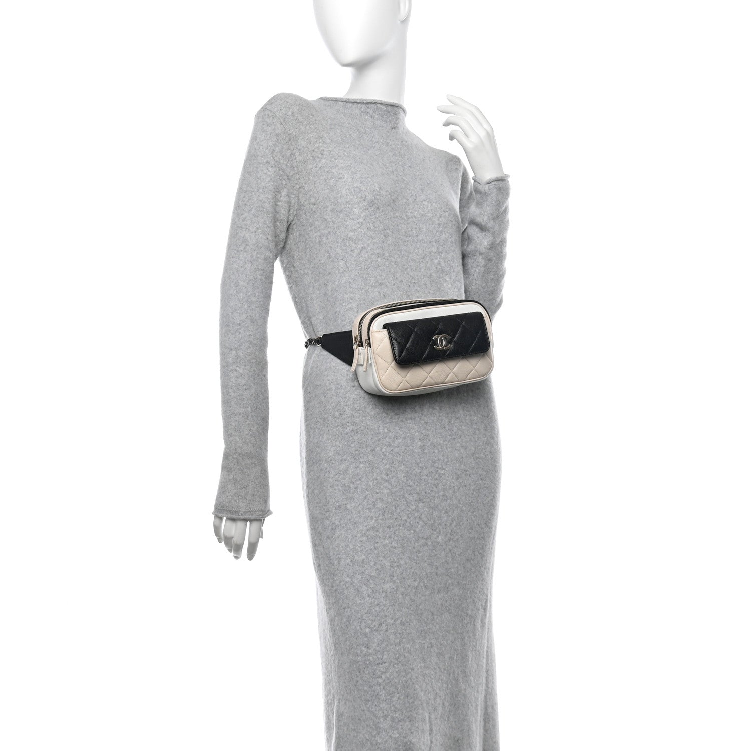 Chanel Goatskin Quilted Waist Bag Beige White Black 2 of 11