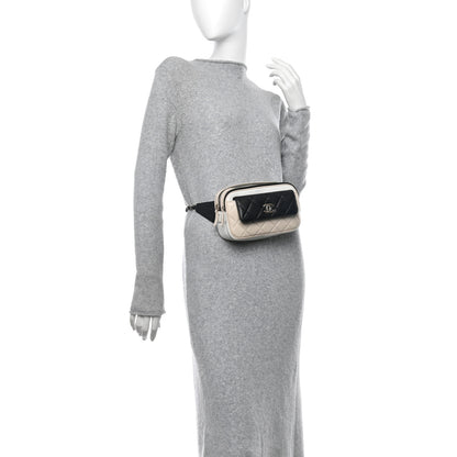 Chanel Goatskin Quilted Waist Bag Beige White Black 2 of 11