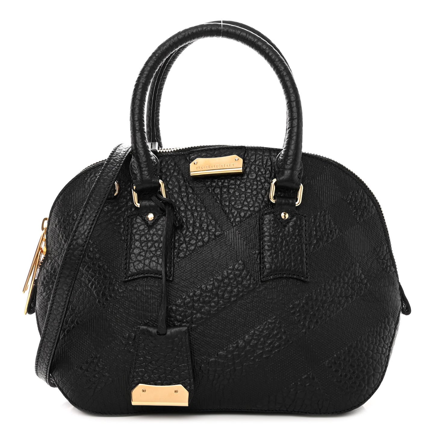Heritage Grain Check Embossed Small Orchard Bowling Bag Black