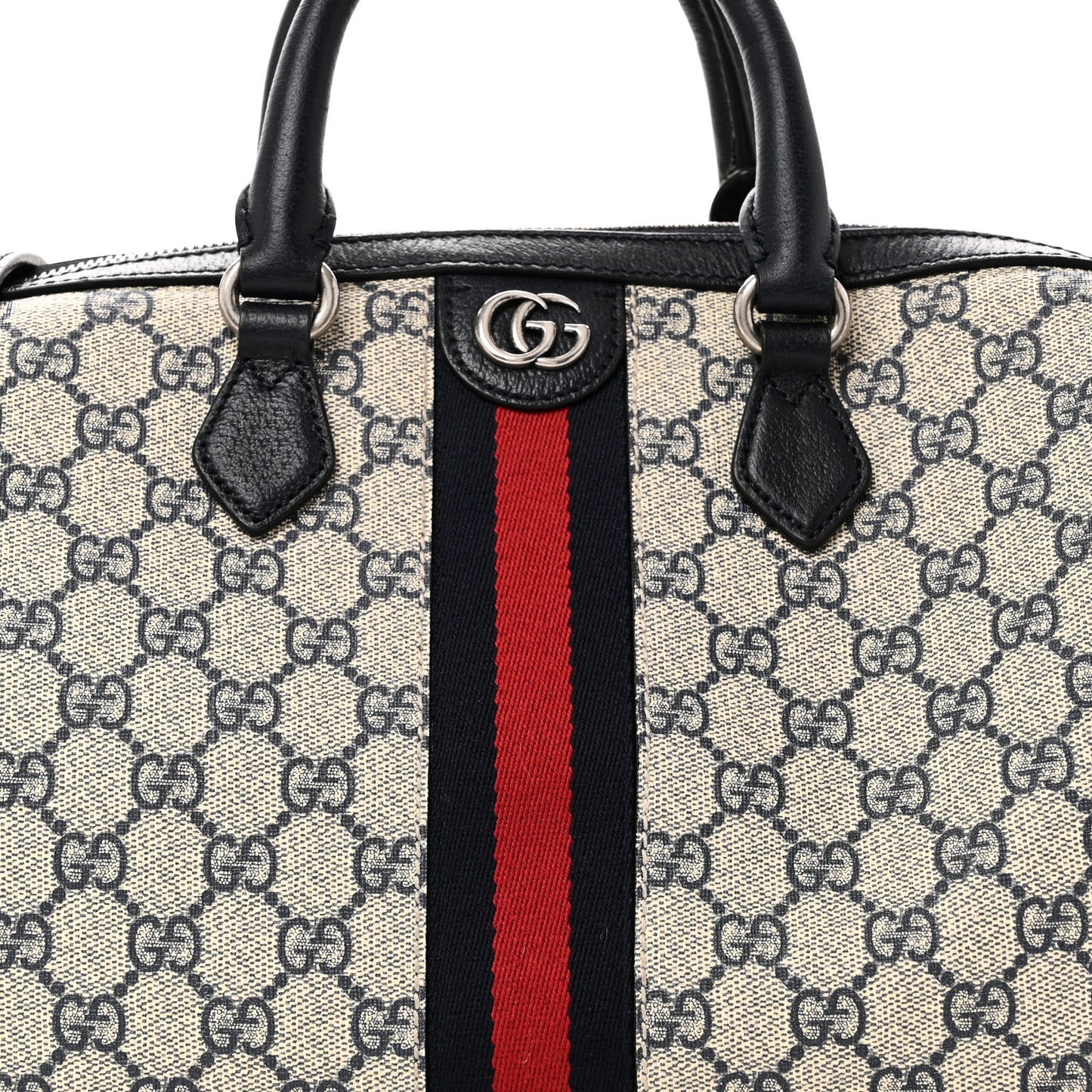 GG Supreme Monogram Web Medium Ophidia Top Handle Bag Beige Blue