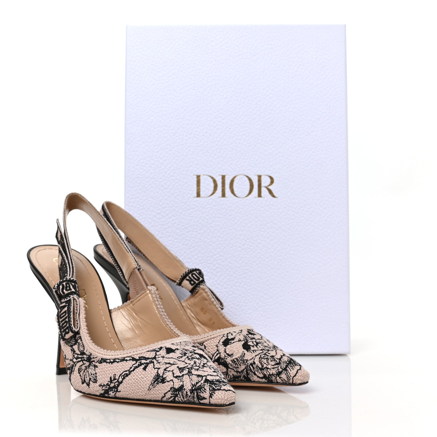 Christian Dior Canvas Jardin Botanique Embroidered J'Adoir Slingback 100mm Pumps 36 Black Nude 9 of 9