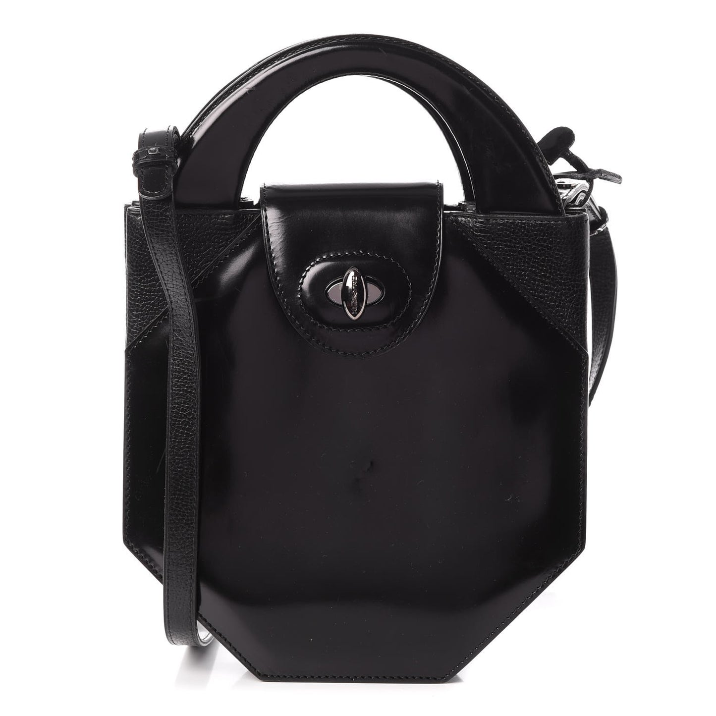 DELVAUX Patent Calfskin Twist Lock Shoulder Bag Black