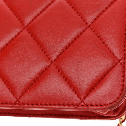Chanel Lambskin Quilted Golden Class Wallet on Chain WOC Red 15 of 16