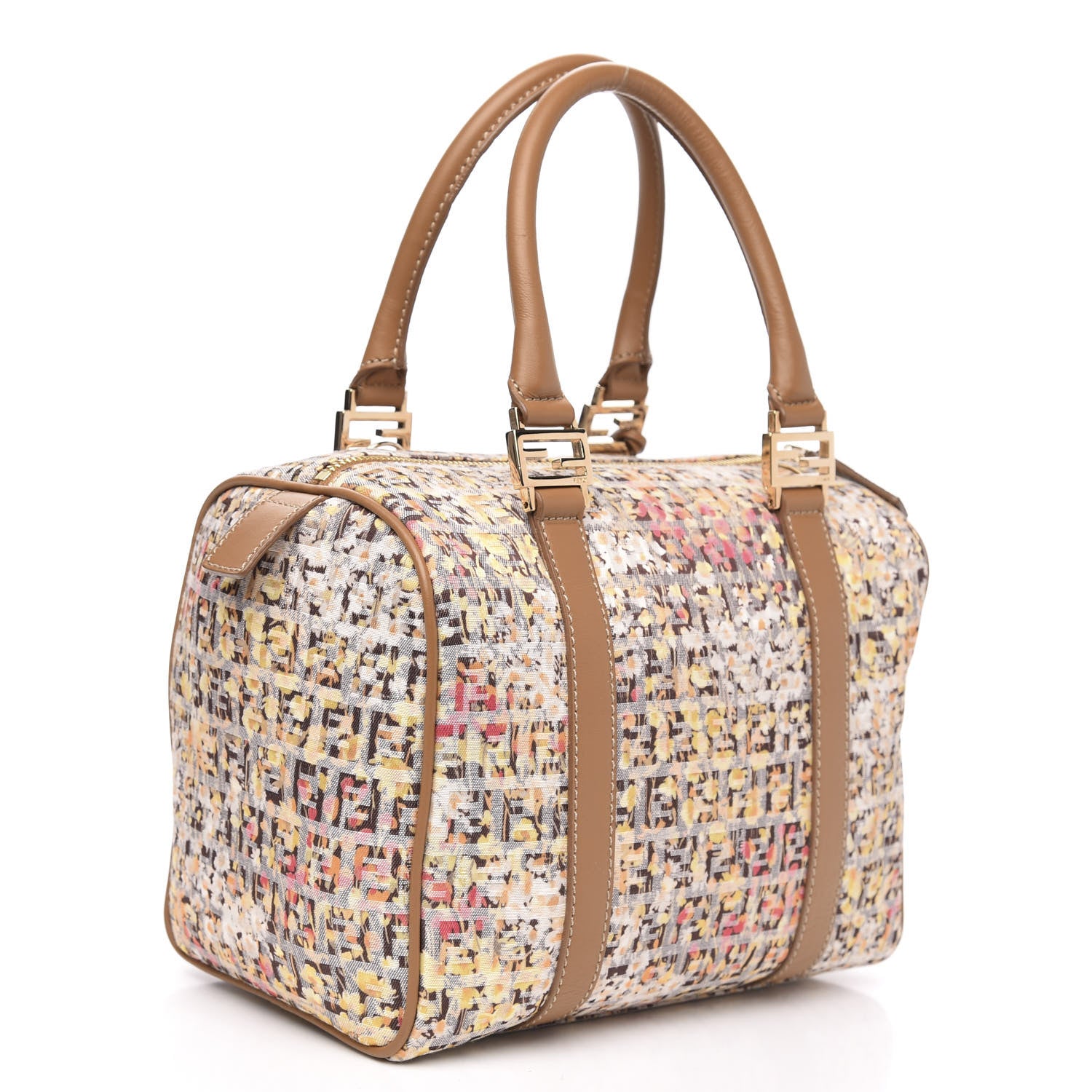 Fendi Zucchino Vitello Floral Forever Boston Pesca Giallo Saddler 3 of 10