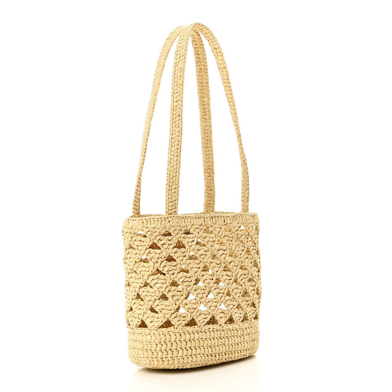 Prada Yarn Raffia Effect Embroidered Mini Logo Tote Naturale 3 of 9