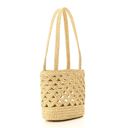 Prada Yarn Raffia Effect Embroidered Mini Logo Tote Naturale 3 of 9