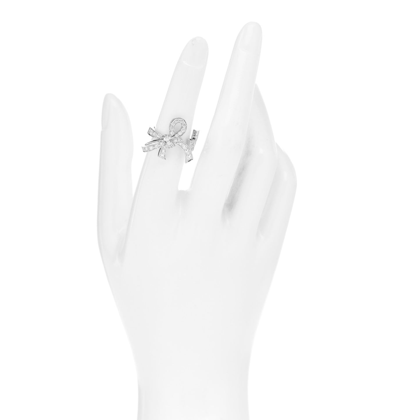 18K White Gold Diamond Ruban Between The Finger Ring 50 5.25