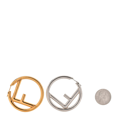 Fendi Metal FF Hoop Earrings Gold Silver 2 of 7