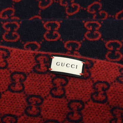 Gucci Wool GG Monogram Knit Longfog Fringe Scarf Midnight Blue Red 3 of 4