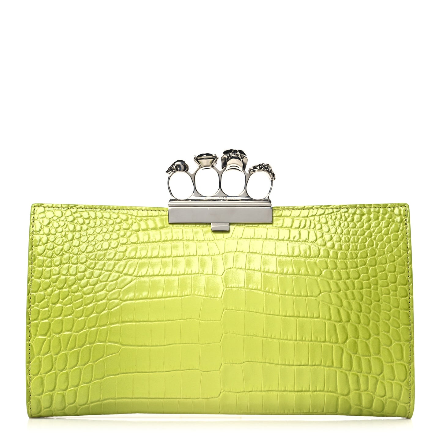Calfskin Crocodile Embossed Knuckle Flat Clutch Lichen