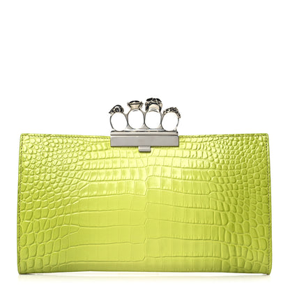 Alexander McQueen Calfskin Crocodile Embossed Knuckle Flat Clutch Lichen 1 of 9