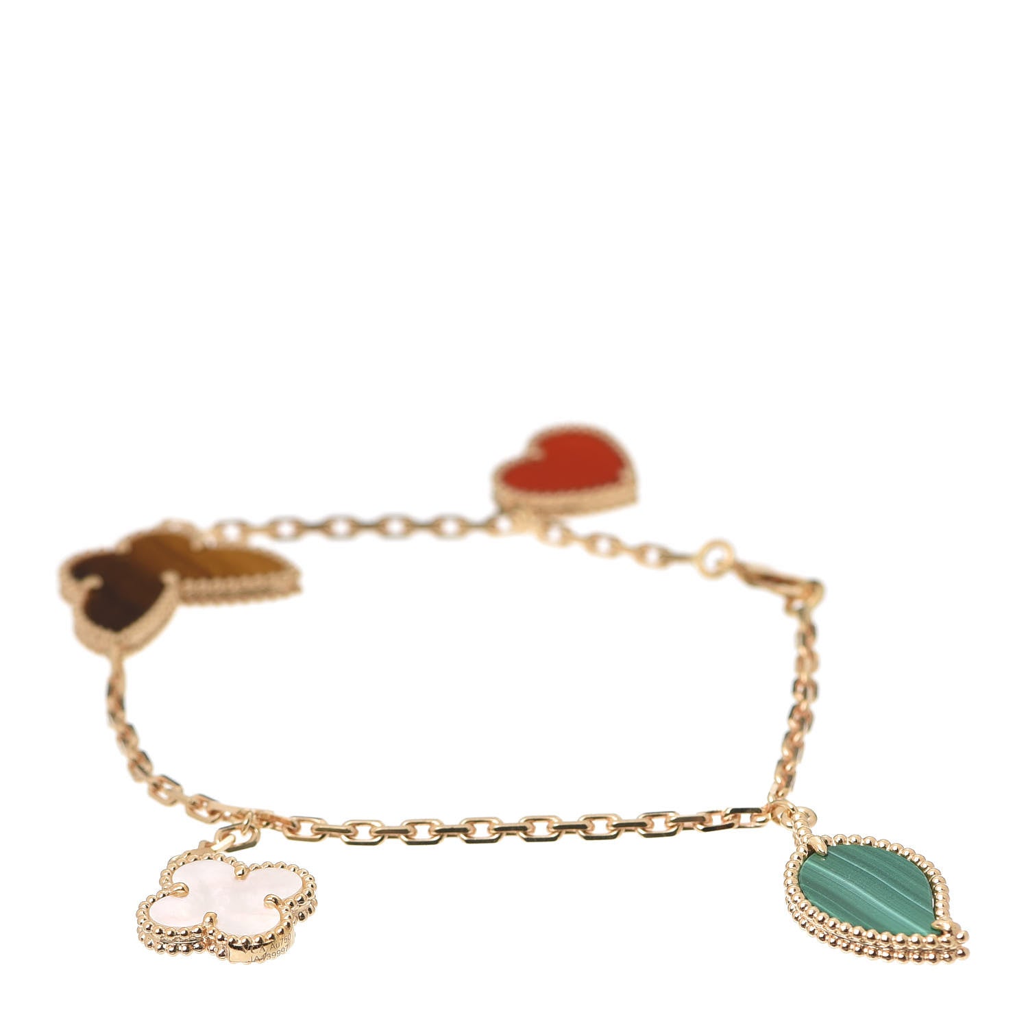 Van Cleef & Arpels 18K Yellow Gold Mother of Pearl Malachite Carnelian Tiger Eye 4 Motifs Lucky Alhambra Bracelet 1 of 7