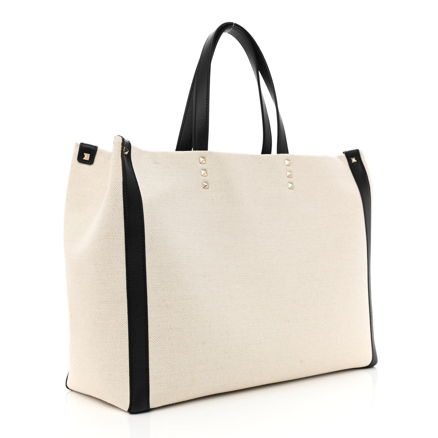 Canvas Calfskin VLTN Print Small Rockstud Tote Naturale Black