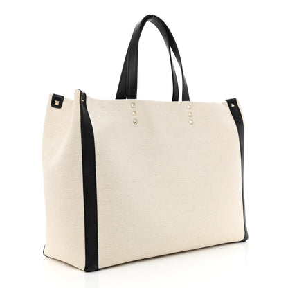 Valentino Garavani Canvas Calfskin VLTN Print Small Rockstud Tote Naturale Black 3 of 9