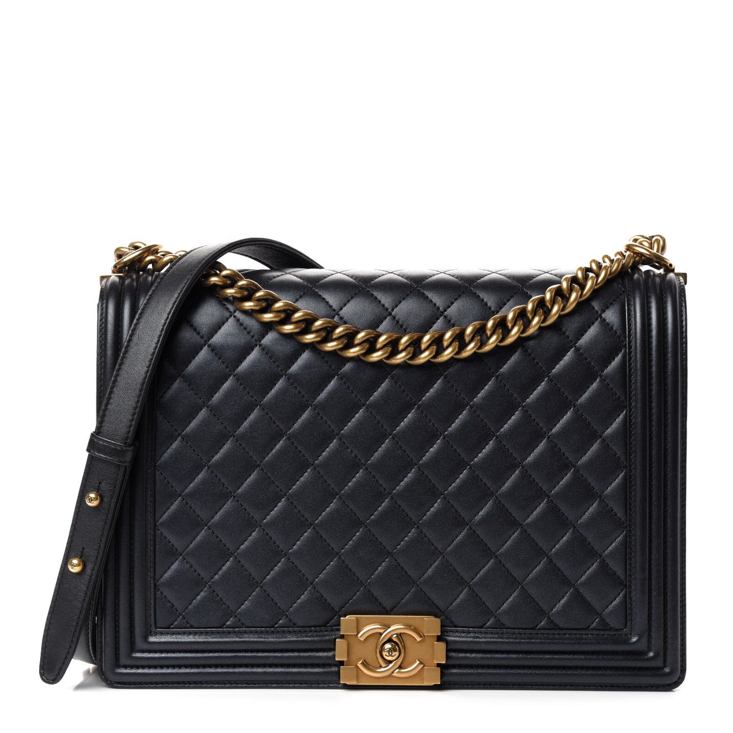 Iridescent Lambskin Quilted Large Boy Flap Black