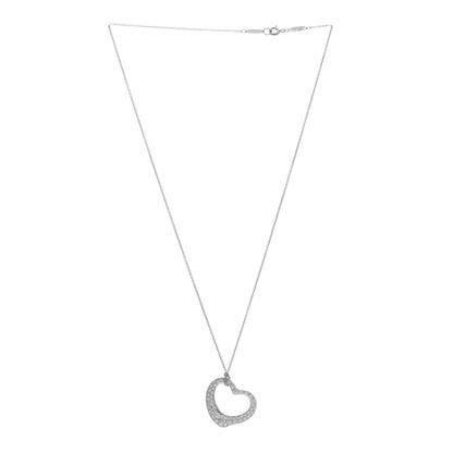 Tiffany Platinum Diamond 22mm Elsa Peretti Open Heart Pave Pendant Necklace 2 of 5