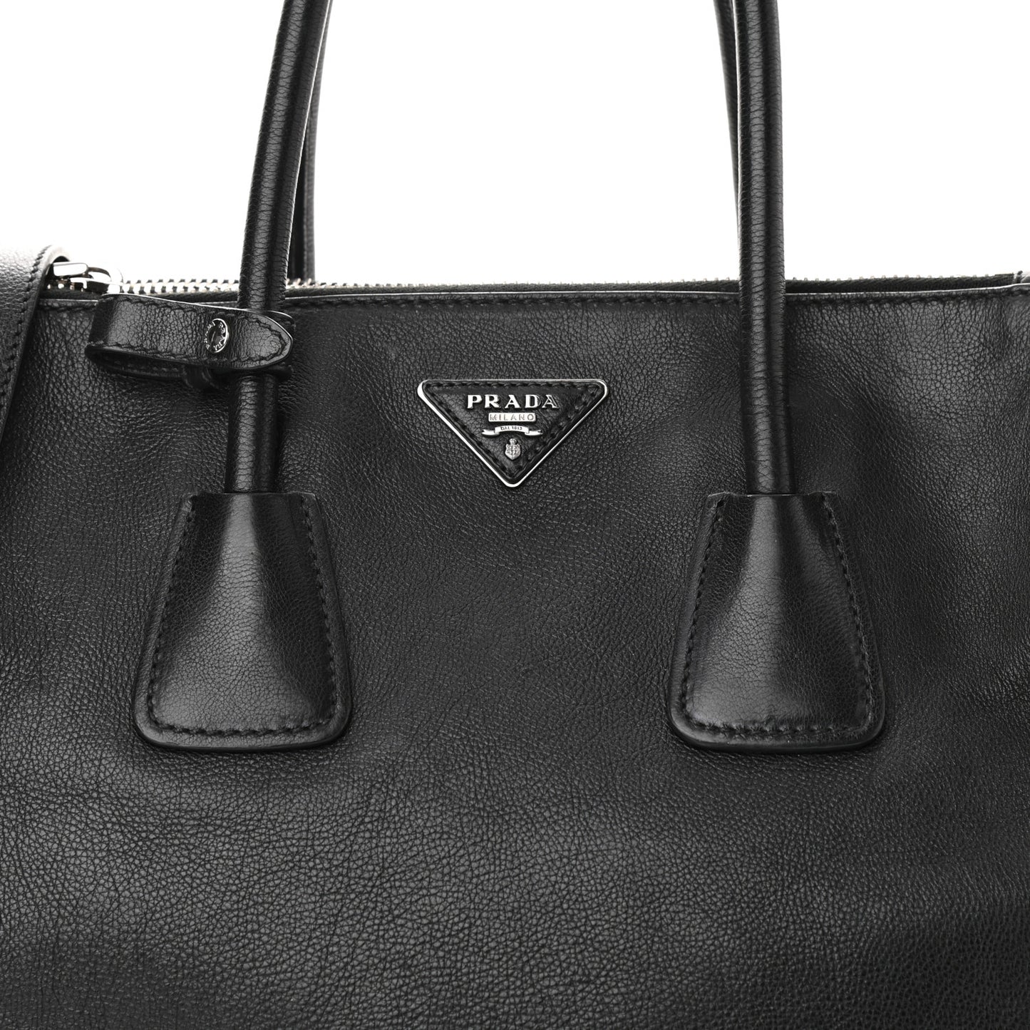 City Calf Medium Galleria Double Zip Tote Black