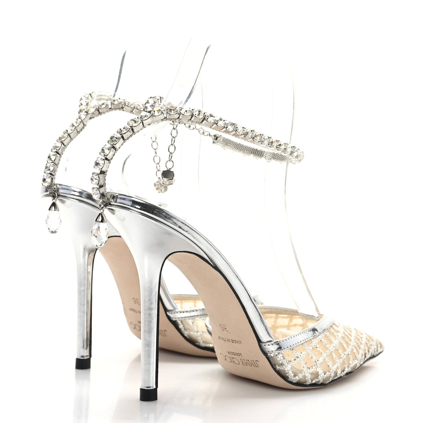 Glitter Checker Board Mesh Crystal Saeda 100 Pumps 36 Champagne Silver