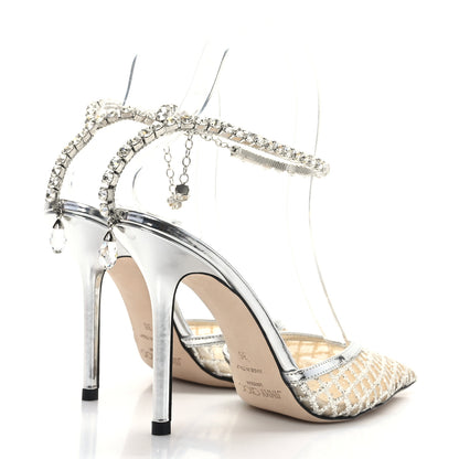 Jimmy Choo Glitter Checker Board Mesh Crystal Saeda 100 Pumps 36 Champagne Silver 3 of 7