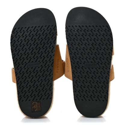 Hermes Suede Goatskin Woolskin Womens Chypre Sandals 37 Golden Beige 5 of 7