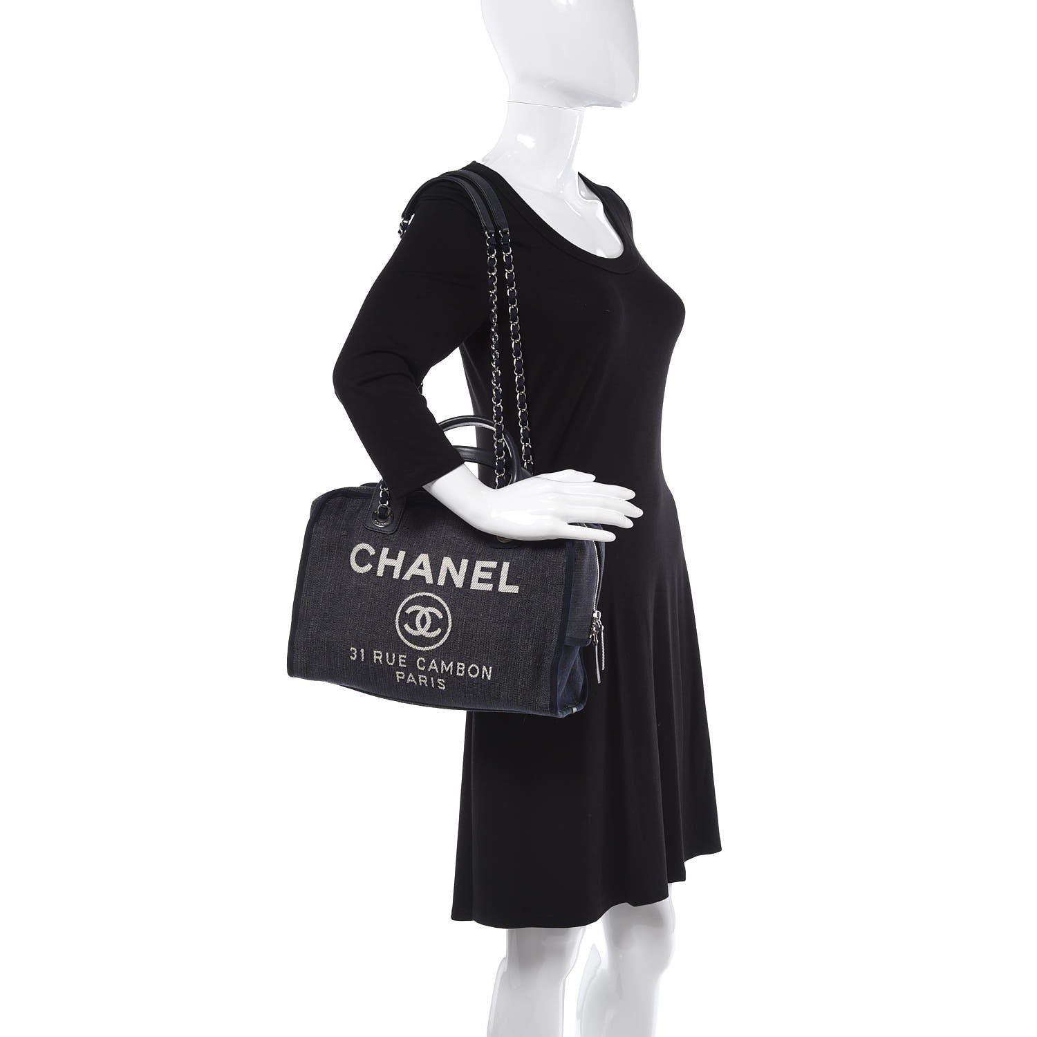 Chanel Denim Deauville Bowling Bag Dark Blue 3 of 9